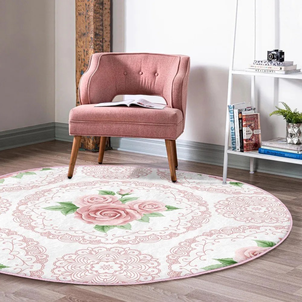 Világos rózsaszín mosható-robotporszívóval tisztítható kerek szőnyeg ø 120 cm Comfort – Mila Home