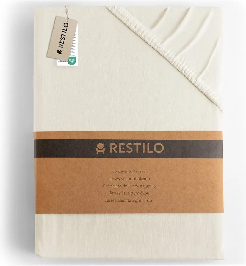 Fehér-krémszínű gumis jersey lepedő 240x200 cm Amber – Restilo