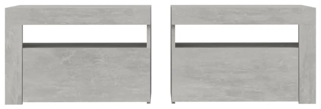 2 db betonszürke éjjeliszekrény LED-del 60 x 35 x 40 cm