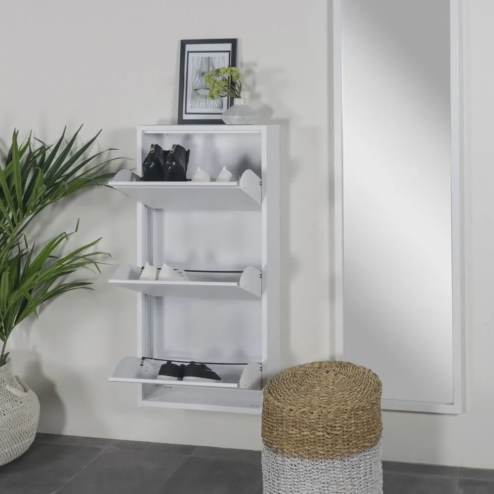 Fehér fém billenő ajtós cipőtartó 50x103x15 cm Billy – Spinder Design