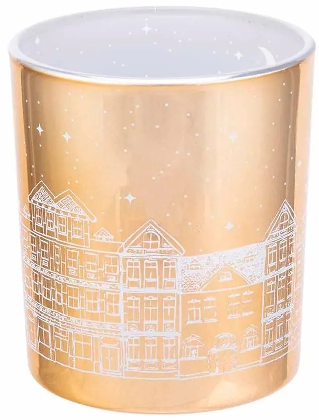 Altom Üveg gyertyatartó Winter town arany, átmérő9 x 10 cm