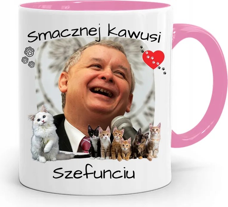 Rózsaszín Vicces Bögre Jaroslaw Kaczynski fényképes nyomattal