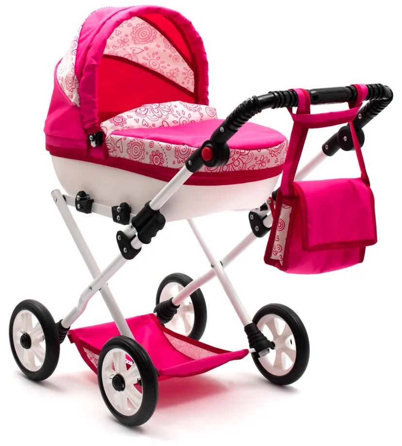 Játék babakocsi New Baby COMFORT rózsaszín szivecskés