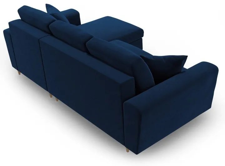 Kék bársony kinyitható tárolóhelyes sarokkanapé Kyoto – Cosmopolitan Design