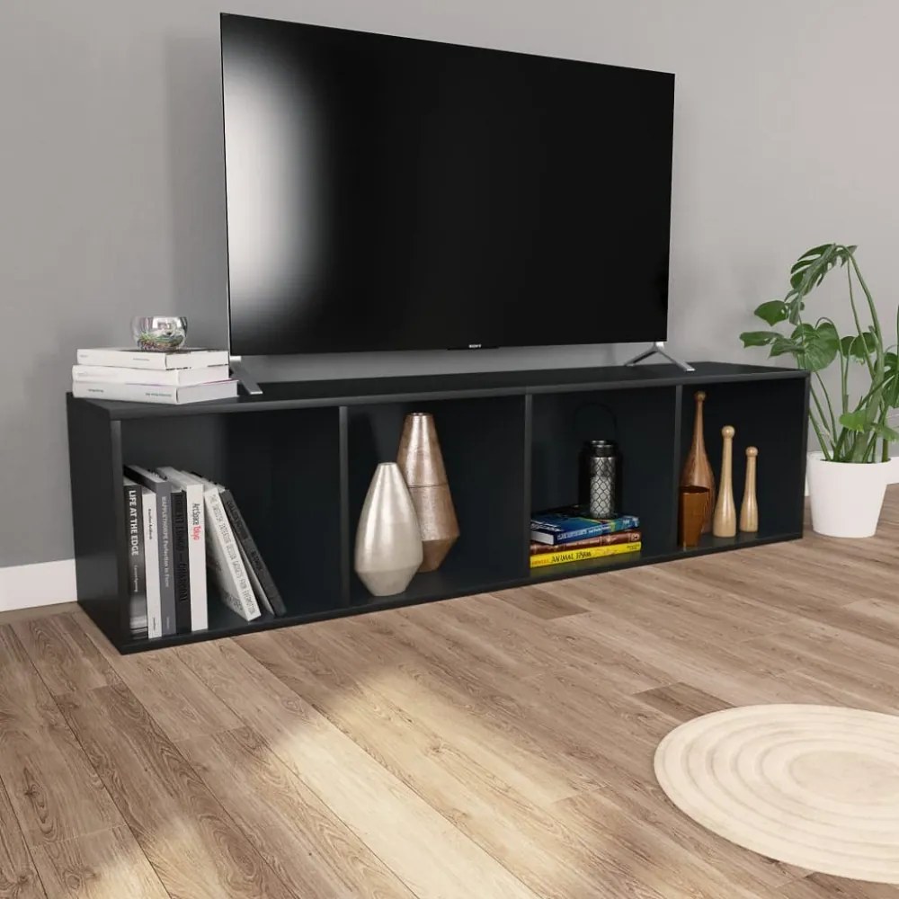 fekete szerelt fa könyv-/TV-szekrény 36 x 30 x 143 cm
