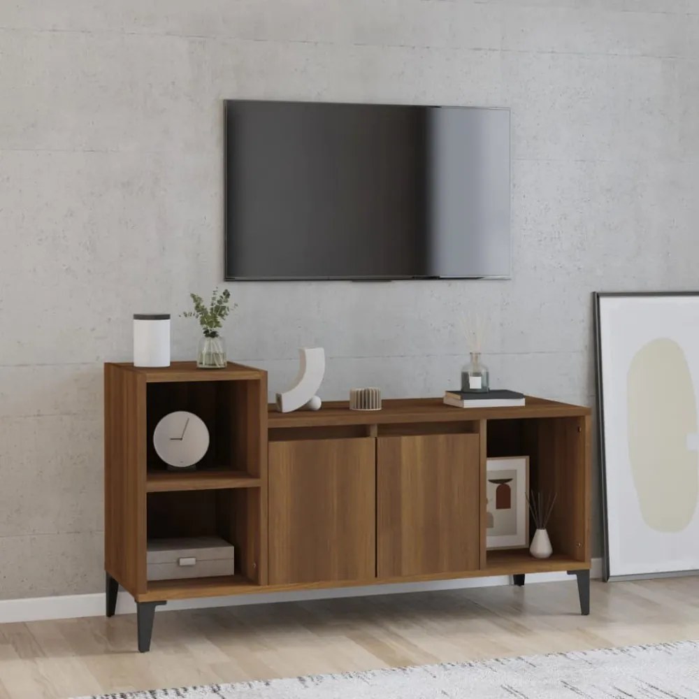 barna tölgyszínű szerelt fa TV-szekrény 100x35x55 cm