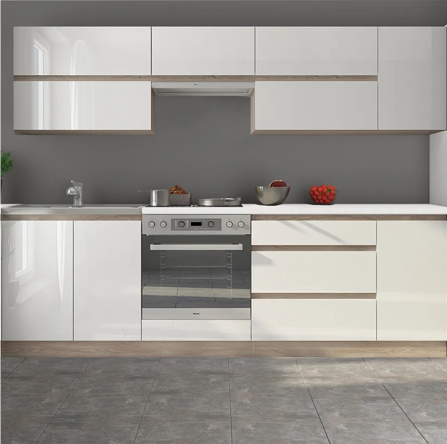 Konyhabútor, sonoma tölgy/fehér magasfényű HG, LINE NEW