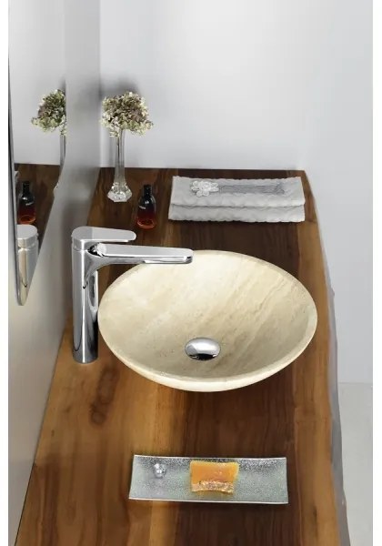 Sapho - BLOK pult fölé helyezhető mosdó, átmérő 40 cm, bézs/travertin