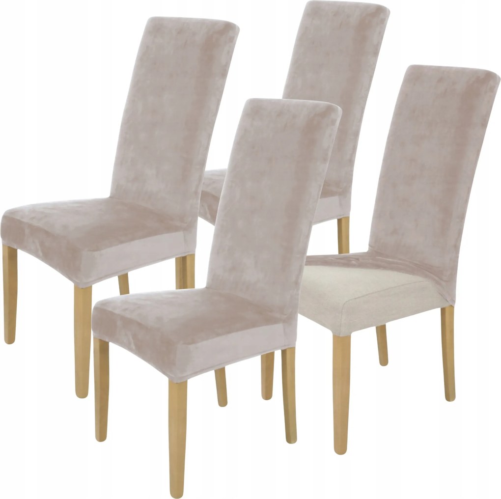 4 Db Székhuzat Magas Háttámla Hideg Bézs Velúr Elasztikus