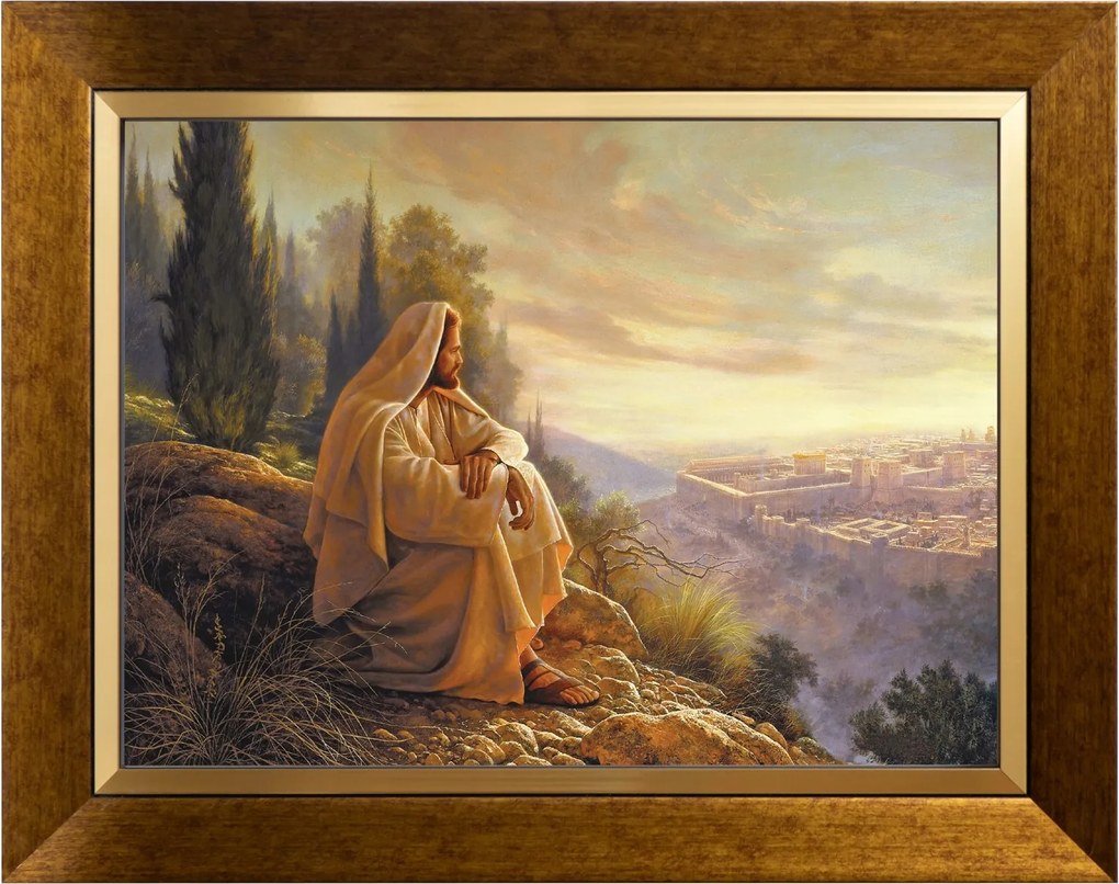 Jézus A Jeruzsálem Felett Vallásos Vászonkép Arany Keretben 30X40