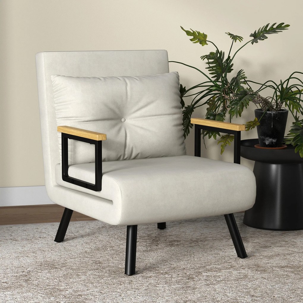 HOMCOM Egyszemélyes Átalakítható Karosszék 4 az 1-ben Átalakítható Kanapé Karosszék Ágy Állítható 5 Pózú Támlával, Párnát Tartalmaz, 1 Személyes Kanap