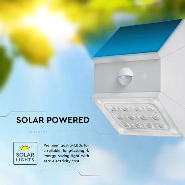 LED fali napelemes lámpa érzékelővel LED/2,5W/3,7V IP65 1200 mAh fehér