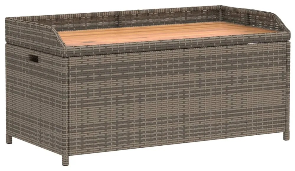 szürke polyrattan és akácfa tárolópad 100 x 50 x 52 cm