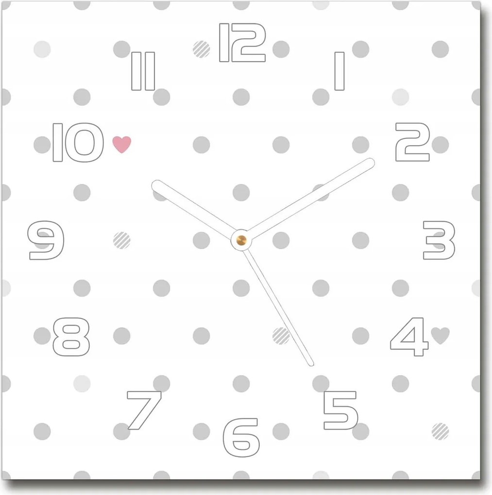 Üveg falióra szögletes Pöttyök és szívek 30x30 cm