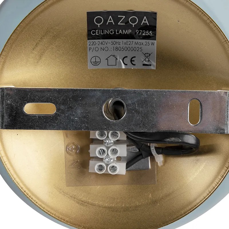 Art Deco mennyezeti lámpa sárgarézzel és kék üveggel - Pallon