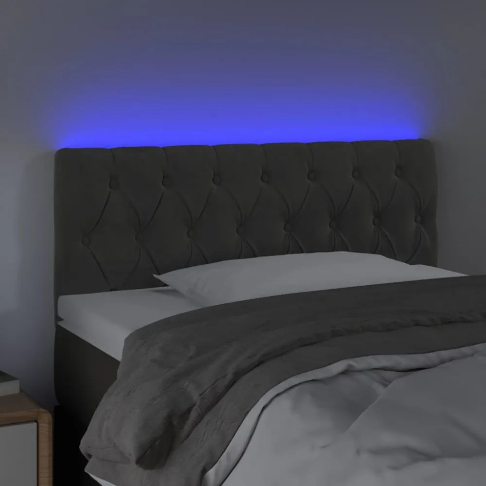 sötétszürke bársony LED-es fejtámla 90 x 7 x 78/88 cm