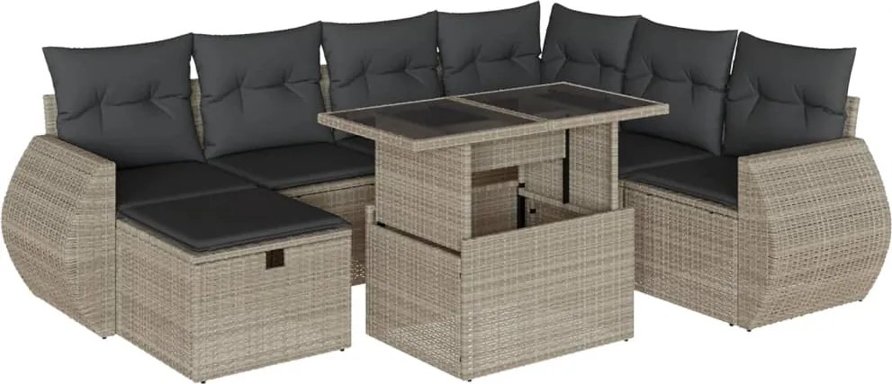 vidaXL 8 részes világosszürke polyrattan kerti ülőgarnitúra párnával