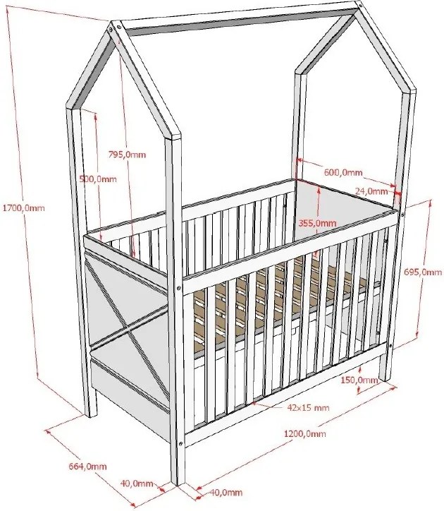 Natúr színű borovi fenyő babaágy állítható magassággal 60x120 cm Scott – Vipack