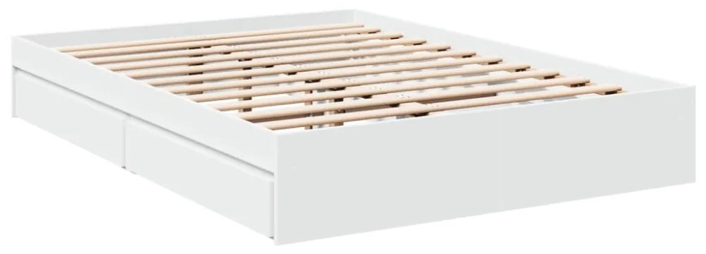 vidaXL fehér szerelt fa ágykeret fiókkal 120 x 200 cm