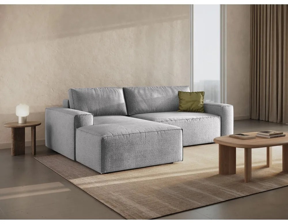 Világosszürke buklé kinyitható sarokkanapé (bal oldali) Jodie – Micadoni Home