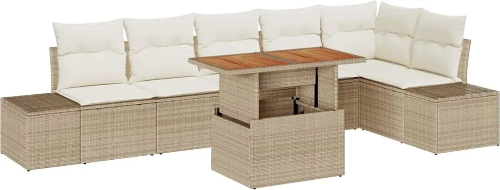 vidaXL Kert étkező szett párnával 7 pcs Beige és krém