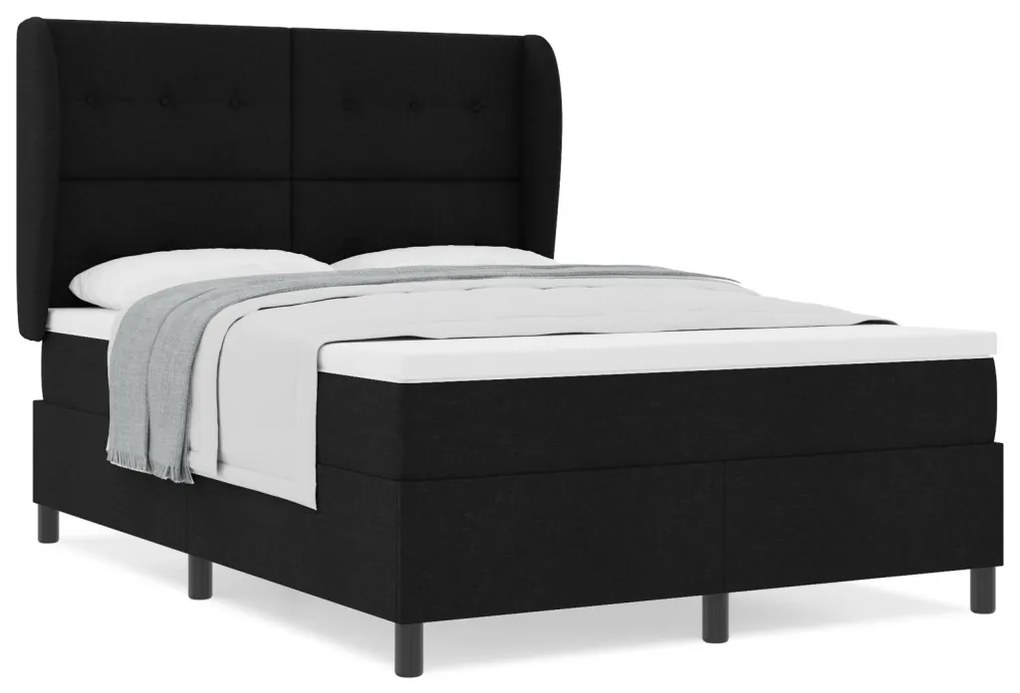 Boxspring Ágy Matraccal Fekete színben, 140x200 cm Szövet