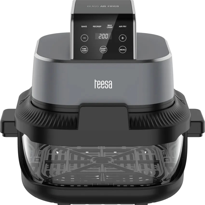 TEESA Üveg légforrós friter 4L, 1,5 L, 1500W zsírmentes fritőz, fekete