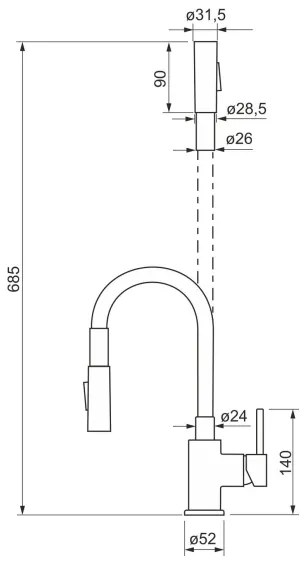 ALVEUS KI112111 - Mosogató csaptelep BEA 47 cm flexibilis kar króm/fekete