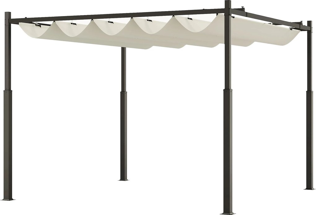 Outsunny Pergola Pavilon 3x3 m Vízálló Kihúzható Rugalmas Tetővel, Pavilon a Kert Terasz Erkély Veranda Patióra medencénk külsején, Fém Struktúrával,