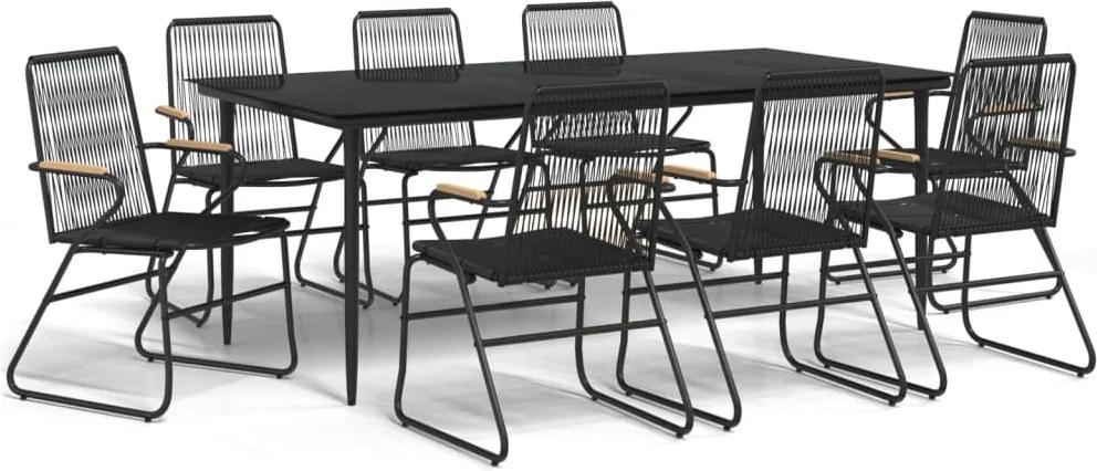 vidaXL 9 részes fekete PVC rattan kerti étkezőgarnitúra