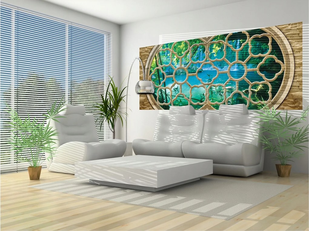 Fotótapéta Vízesés Trópusok lagúna természet pihenés ablak 250x104 +ragasztó