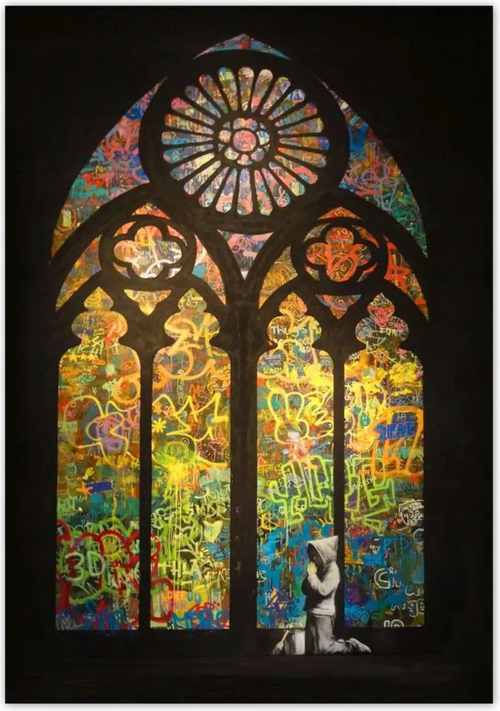 Poszterek 70x100 Banksy ólomüveg templom