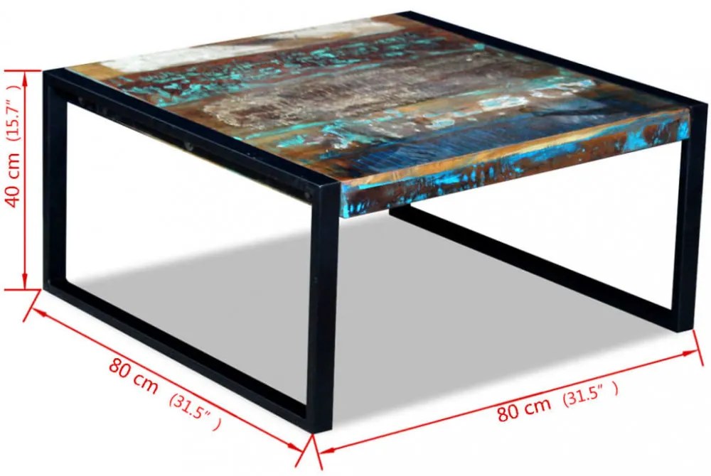 tömör újrahasznosított fa dohányzóasztal 80 x 80 x 40 cm