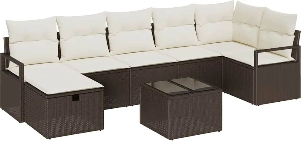 vidaXL Kanapé Szett párnával tárolóval 8 pcs Barna és Krém polirattan