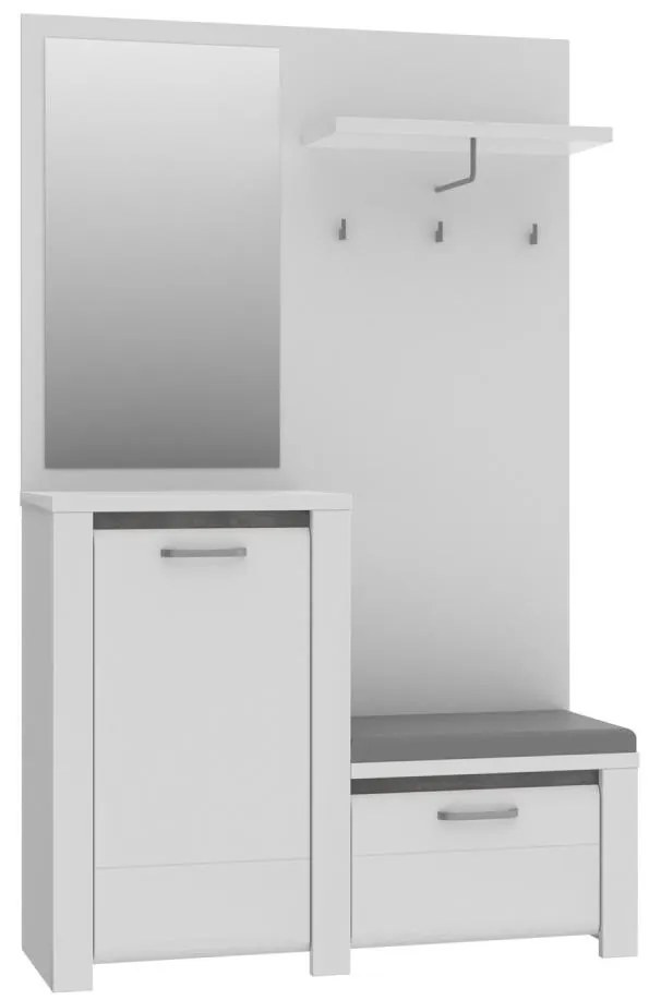 HIRO előszobafal tükörrel fehér/szürke