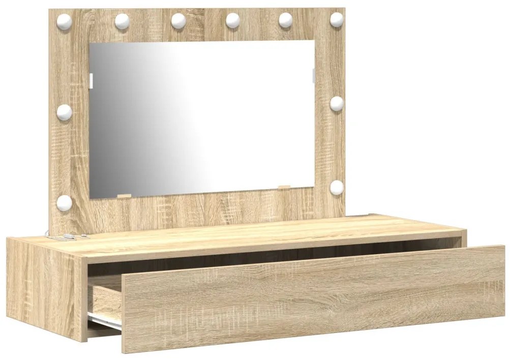 vidaXL Öltözködőasztal tükör lámpákkal Barna 100 x 40 x 70 cm Faanyag