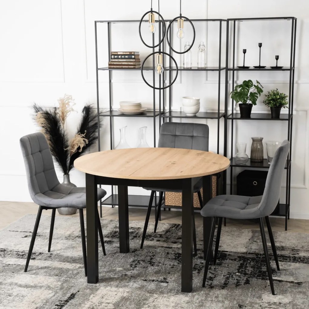 Bővíthető étkezőasztal 102–142 cm Riviera tölgy / fekete színkombinációban – HARRY