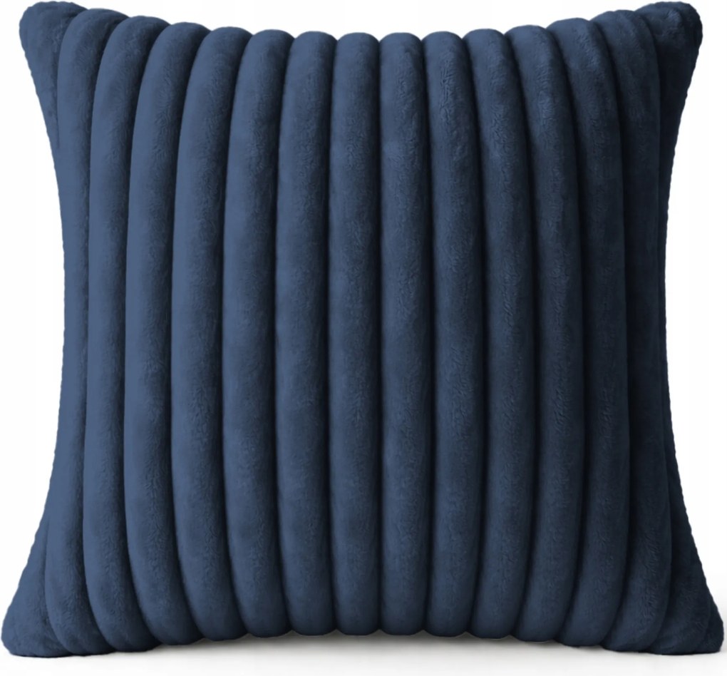 Dekoratív Párnahuzat Dombornyomott Csíkos 45X45 Plüss Sötétkék 546