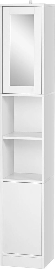 Kleankin Fürdőszobai Térkihasználó Szekrény Tükörrel és Nyomásnyitással, Többfunkciós Fából készült Fürdőszobai Szekrény, 30x28x170cm, Fehér | Aosom
