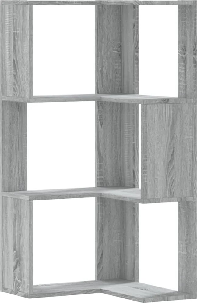 vidaXL 3 szintes szürke szerelt fa sarok könyvespolc 50 x 50 x 102 cm