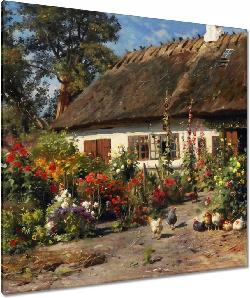 Vászonkép 90x90 Vidéki házikó virágokkal