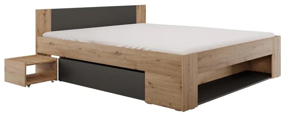 Franciaágy 180 cm Uniforme (artisan tölgy + antracit)  (tárolóhellyel). 1116536