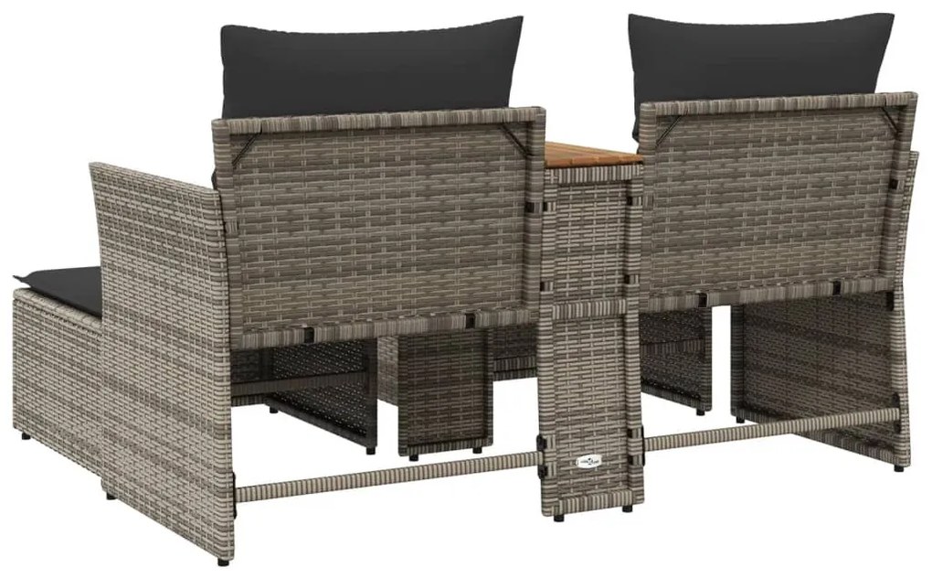 2 személyes szürke polyrattan kerti kanapé zsámolyokkal