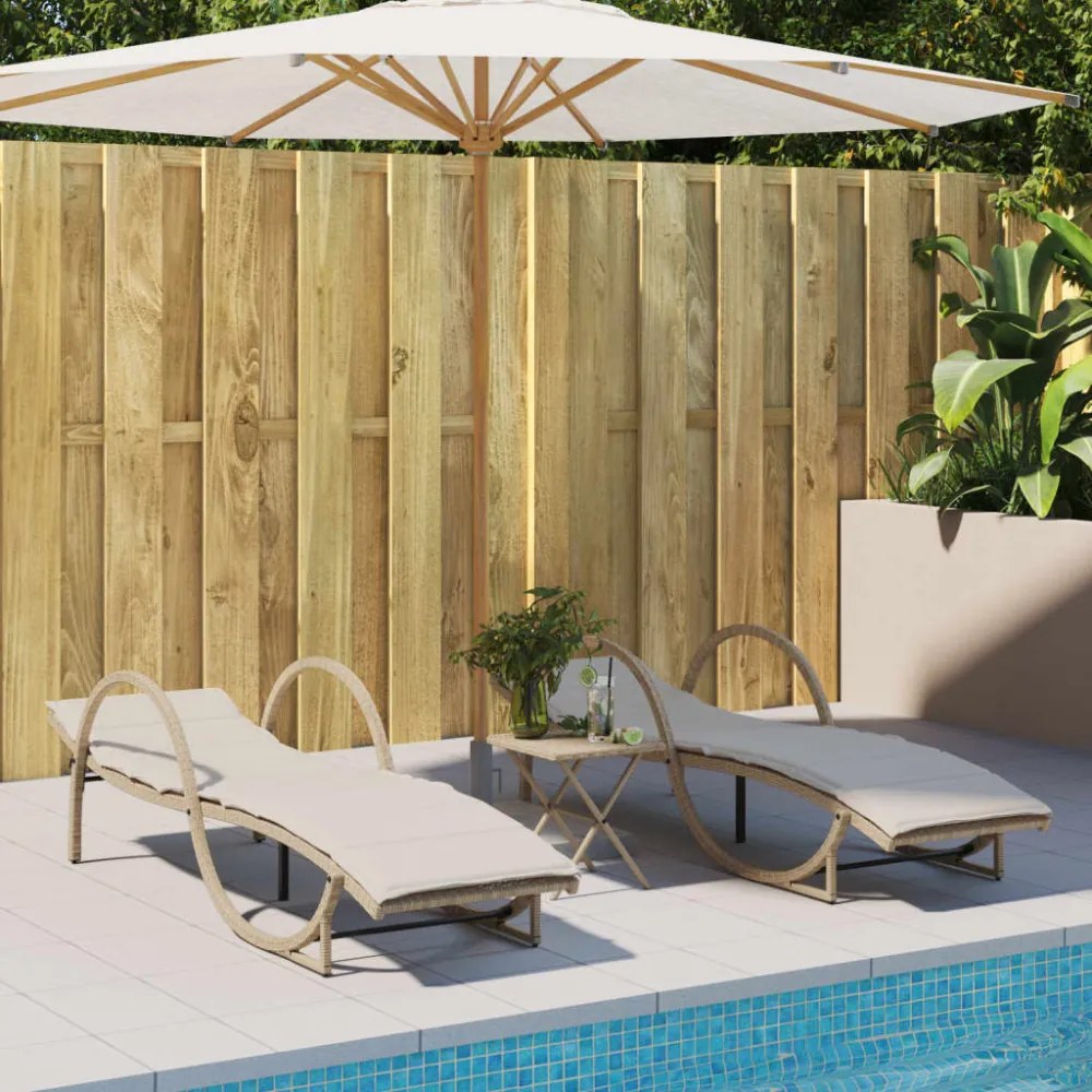 bézs polyrattan napozóágy párnával 60 x 199 x 42 cm