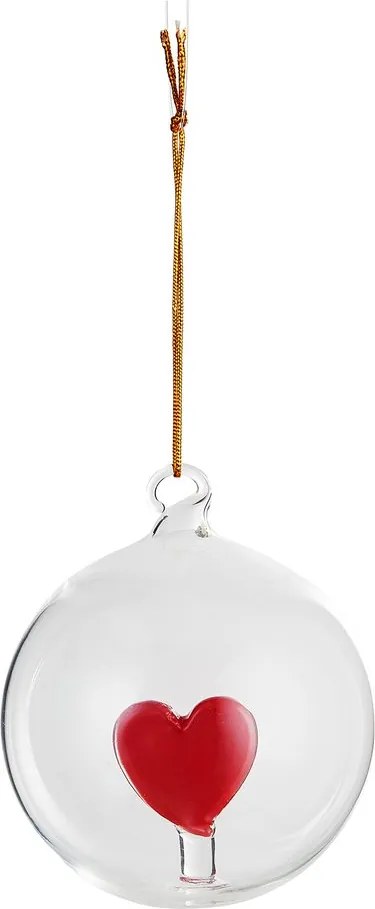 HANG ON üveg karácsonyfadísz Ø 9cm ,szív