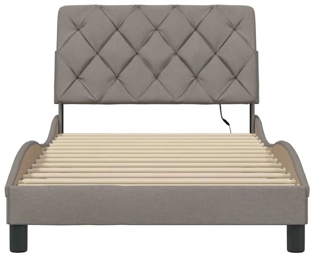 tópszínű szövet ágykeret LED-ekkel matrac nélkül 100x200 cm