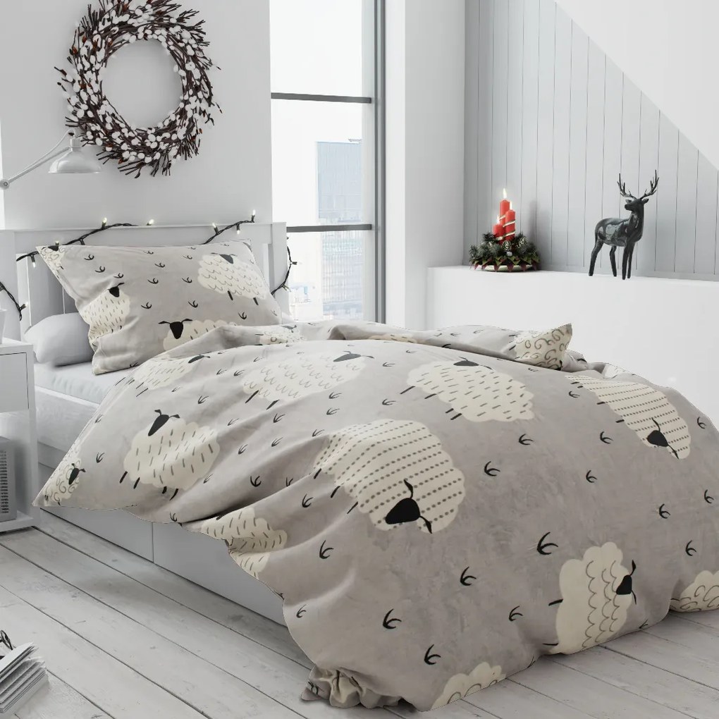 SHEEP szürke mikroplüss ágyneműhuzat