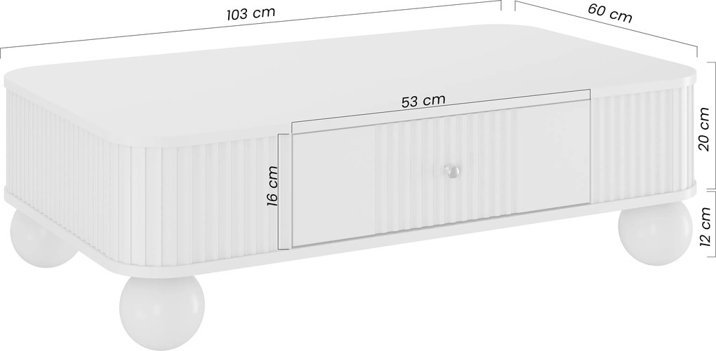 Vesper dohányzóasztal 103x60 cm fiókkal – fekete / fekete fogantyúkkal / gömb lábakkal