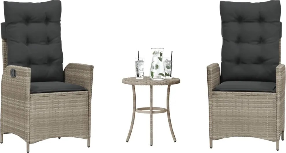 vidaXL 3 részes világosszürke polyrattan bisztrógarnitúra párnákkal