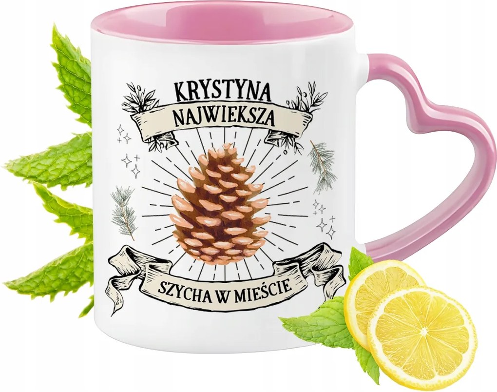 Krisztina bögre rózsaszín, szív alakú füllel Kávés Ajándék